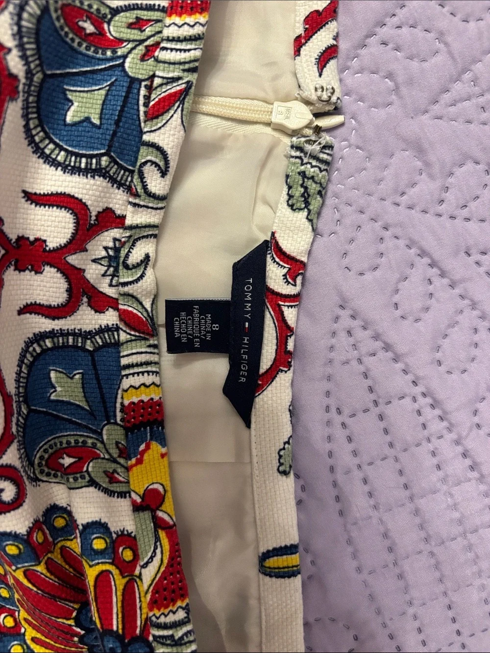 Tommy Hilfiger White Paisley Medallion Mini Skirt with Yellow Hem
